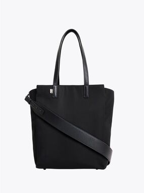 BEIS Black Nylon Tote with Leather Handles and Crossbody Strap